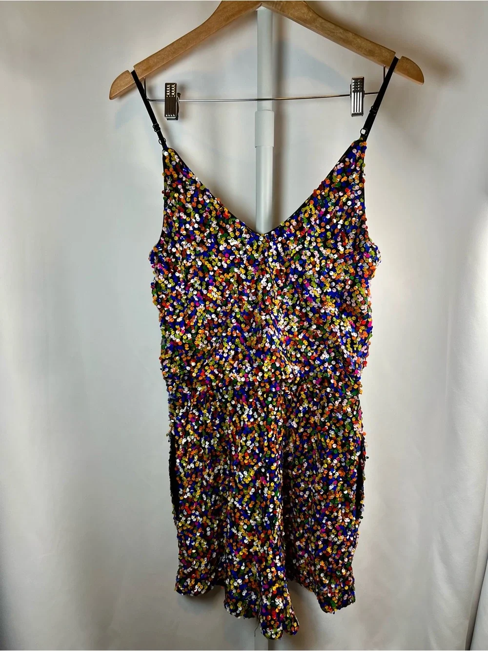 GUESS NWT Multicolor Sequin Shorts Romper Pockets Size Small Party Festival
